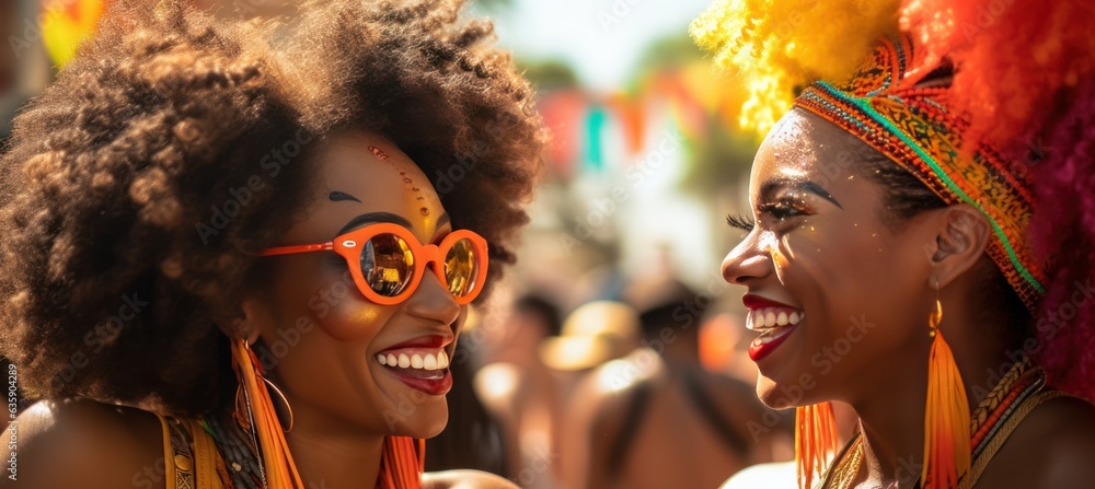 Beautiful african women laughing and having fun in the street