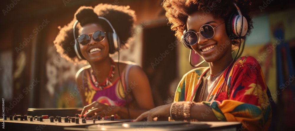 Beautiful african women laughing and having fun in the street