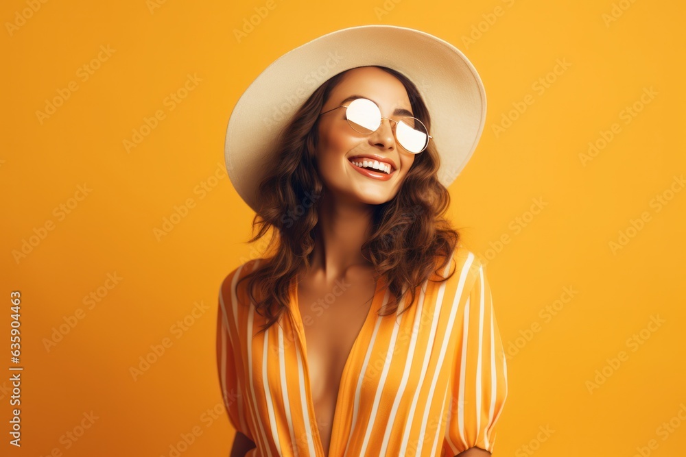 Beautiful model girl on orange background