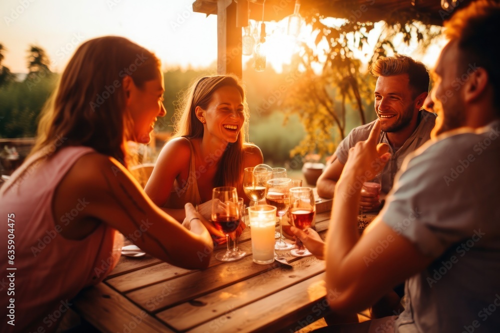 Young friends celebrating at the party on a roof top