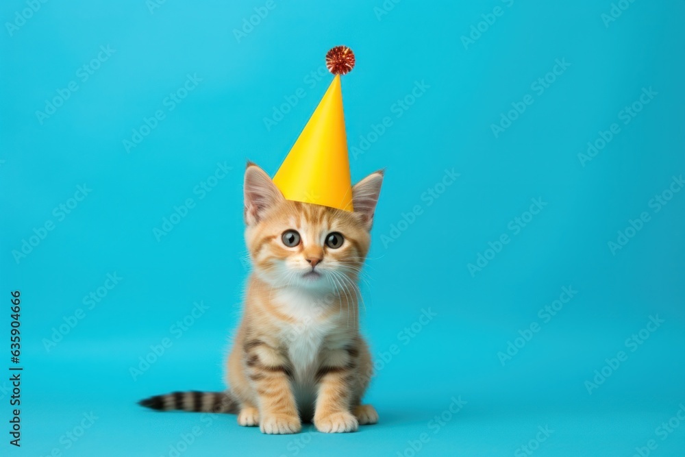 Cute Birthday cat on vivid background