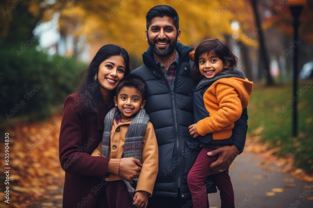 Indian a family holding children in their arms in a park