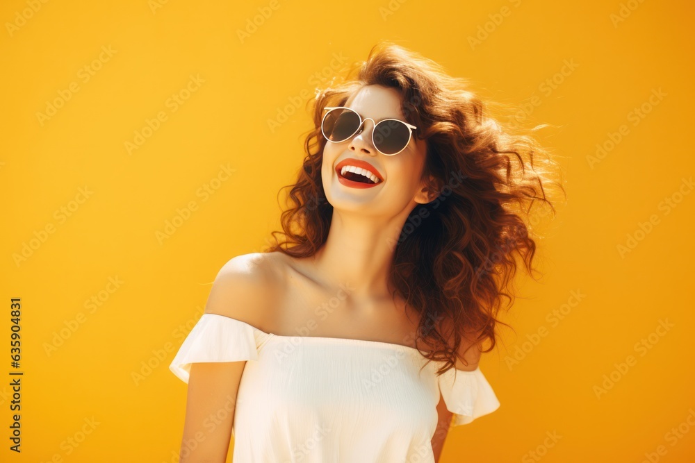 Beautiful model girl on orange background