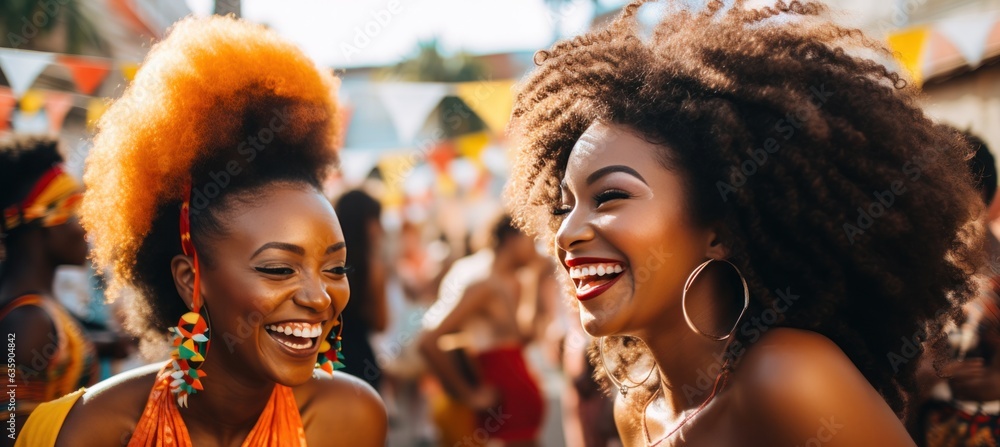 Beautiful african women laughing and having fun in the street