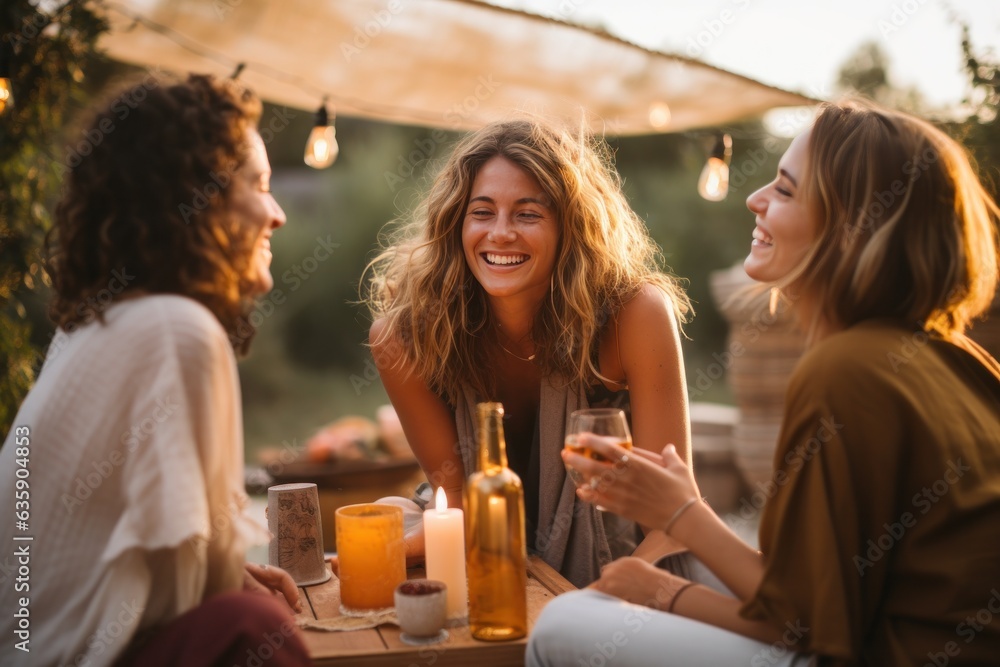 Young friends celebrating at the party on a roof top