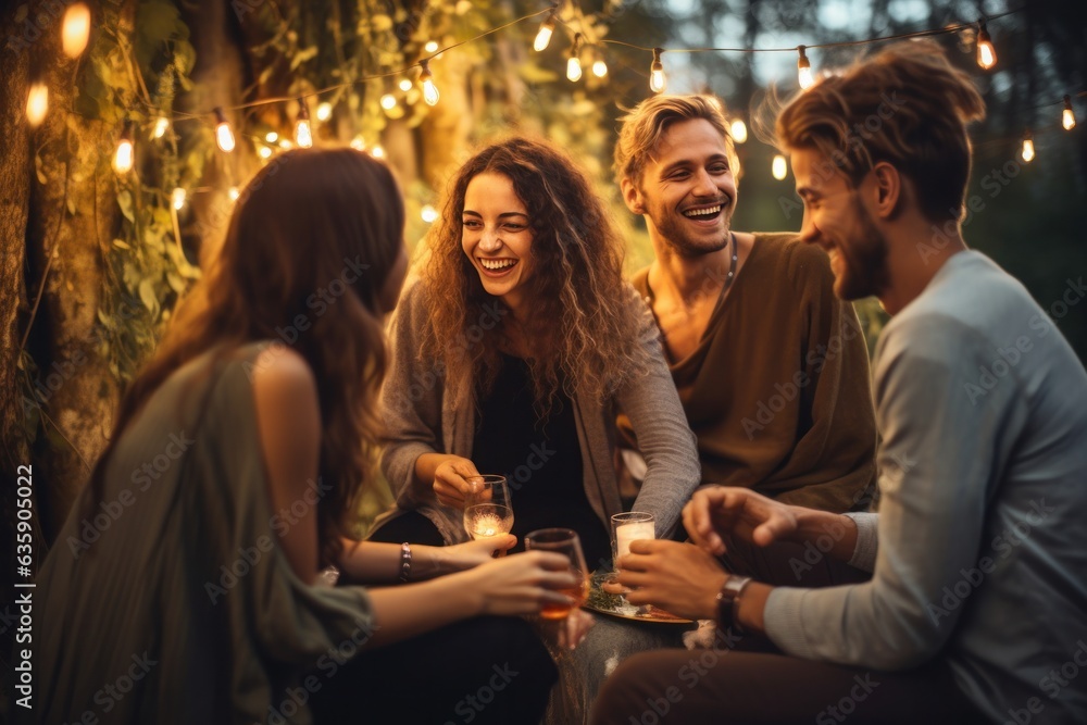 Young friends celebrating at the party on a roof top