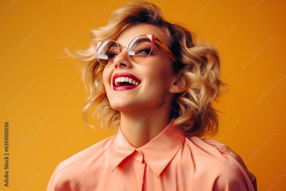 Beautiful model girl on orange background