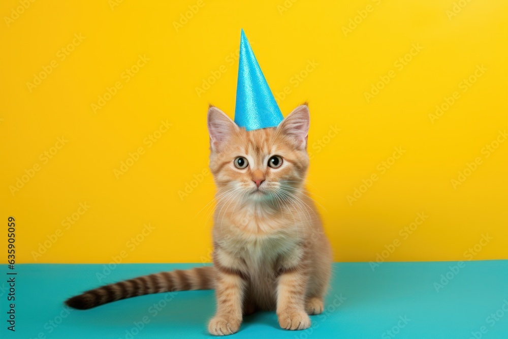 Cute Birthday cat on vivid background