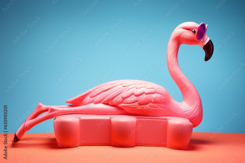 Funny pink flamingo on vivid background