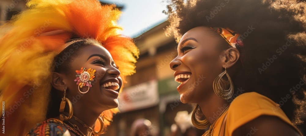 Beautiful african women laughing and having fun in the street