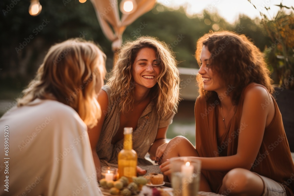 Young friends celebrating at the party on a roof top