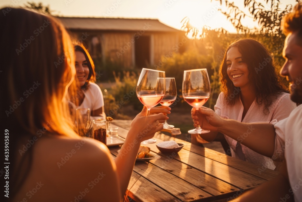 Young friends celebrating at the party on a roof top