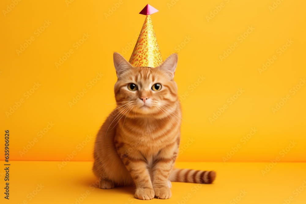 Cute Birthday cat on vivid background