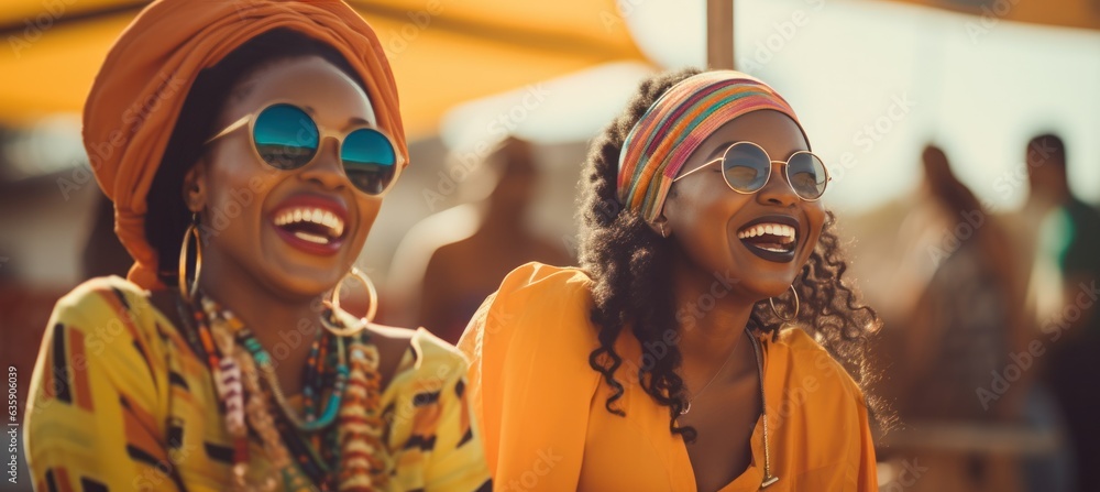 Beautiful african women laughing and having fun in the street