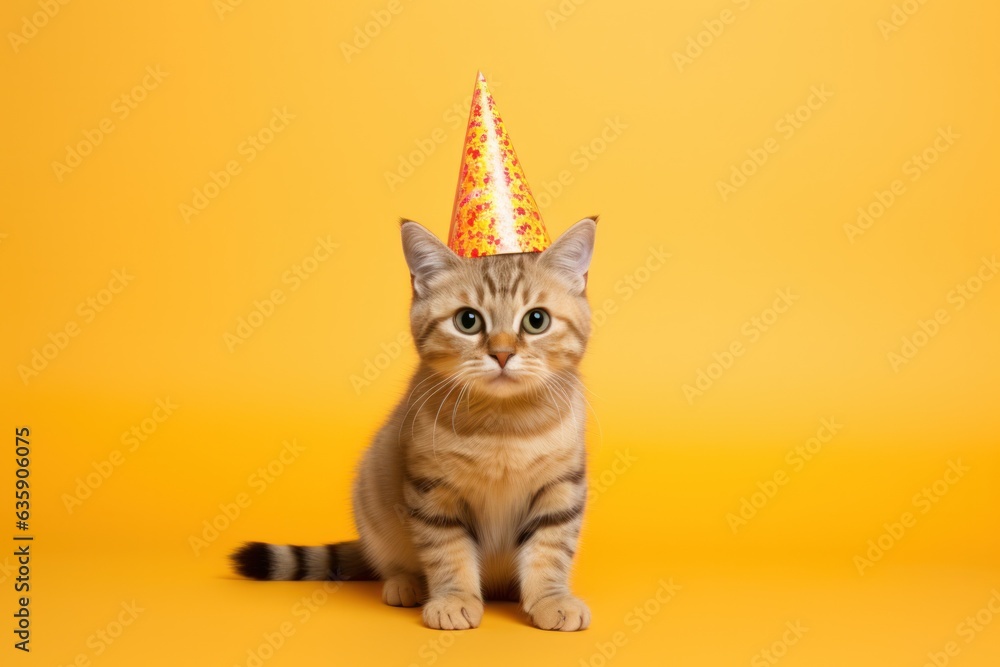 Cute Birthday cat on vivid background