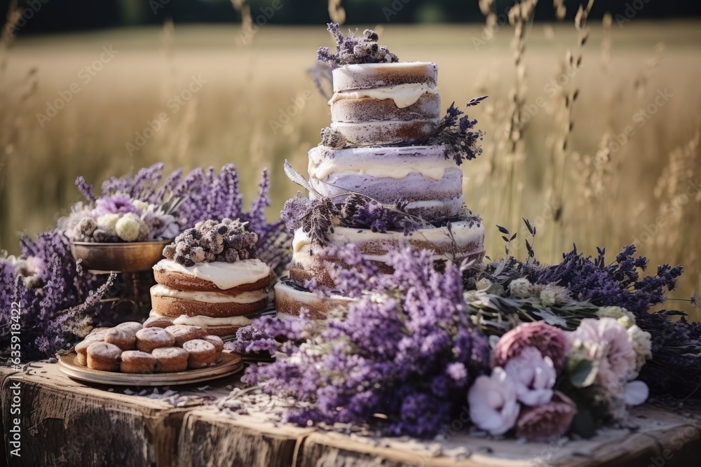 a cake table in an outdoors setting