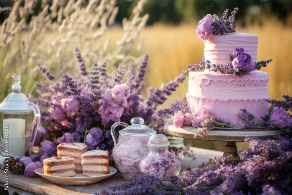 a cake table in an outdoors setting