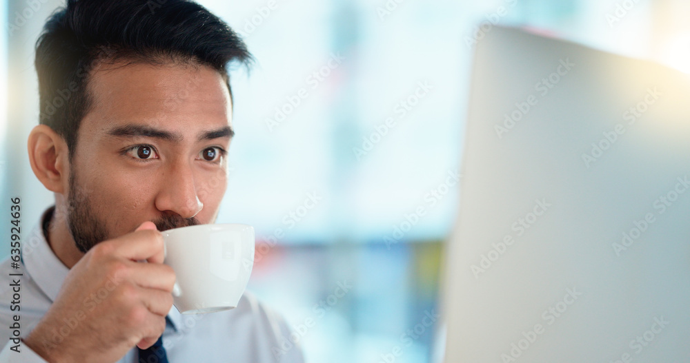 Focused lawyer sipping a cappuccino while working on a case for his upcoming legal trial. Closeup of