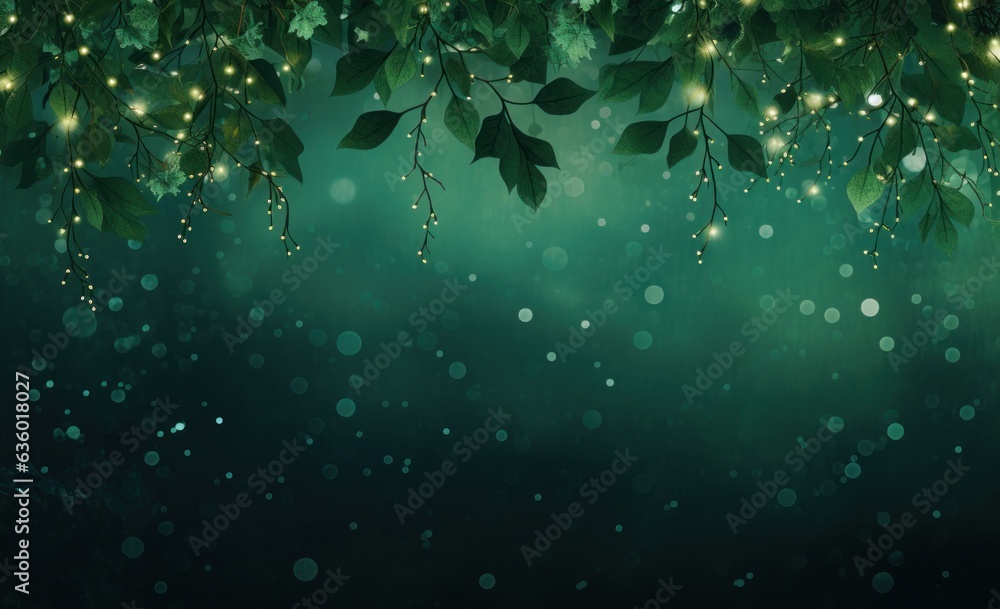 Green Christmas background with lights