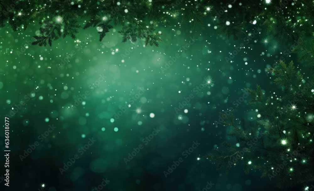 Green Christmas background with lights