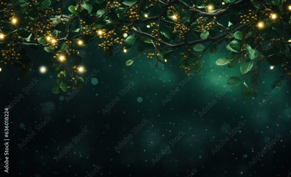 Green Christmas background with lights