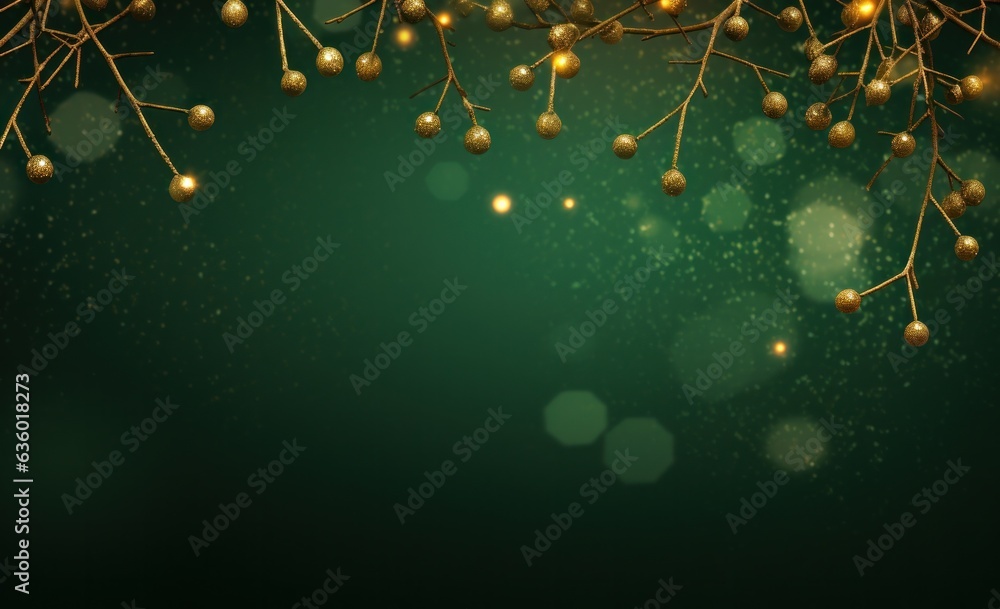 Green Christmas background with lights