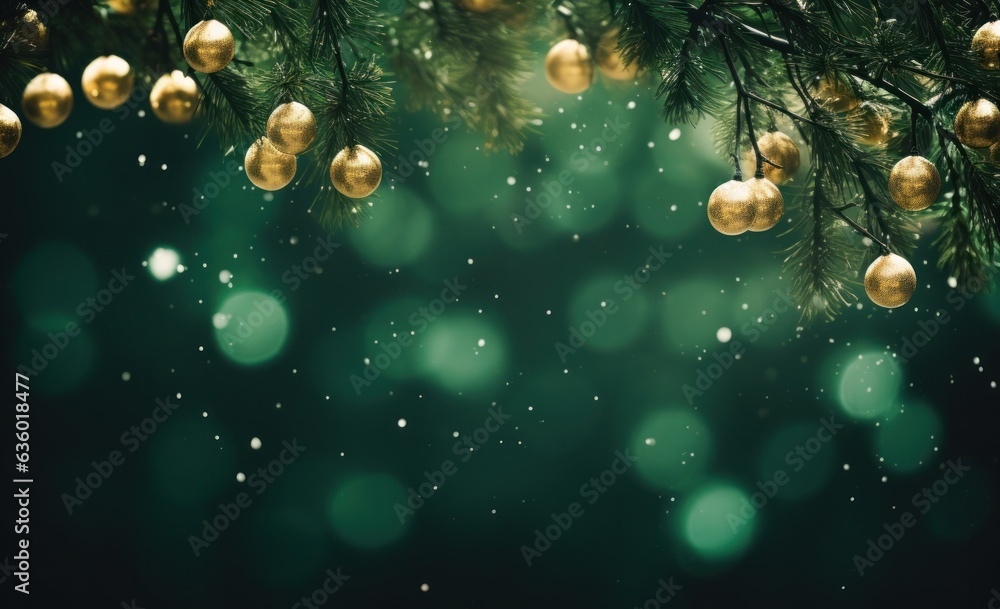 Green Christmas background with lights