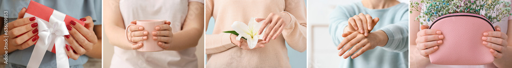 Set of young women with stylish manicures, closeup