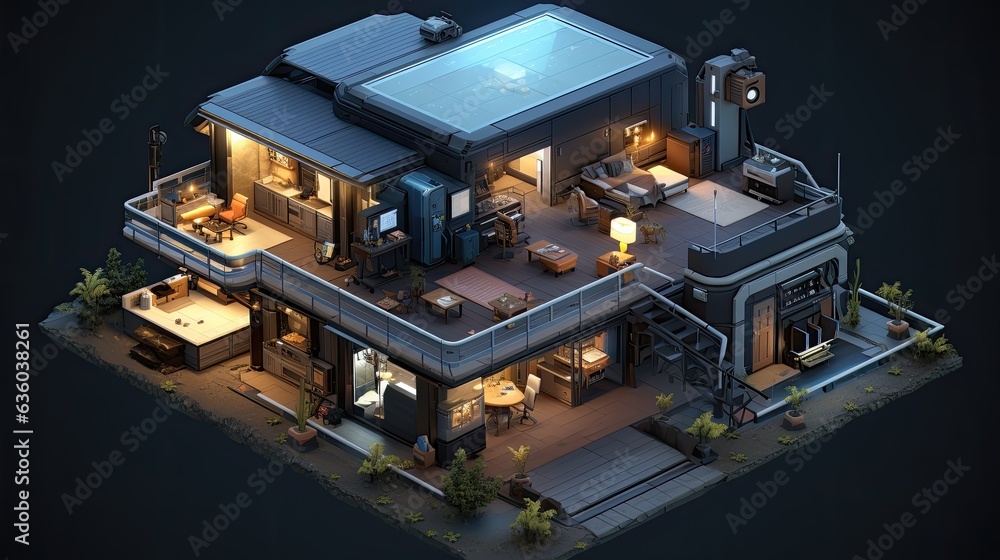 3D Isometric house science fiction, Game Asset