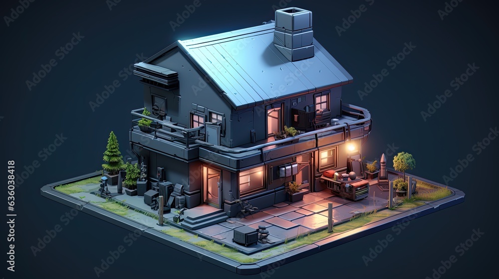 3D Isometric house science fiction, Game Asset