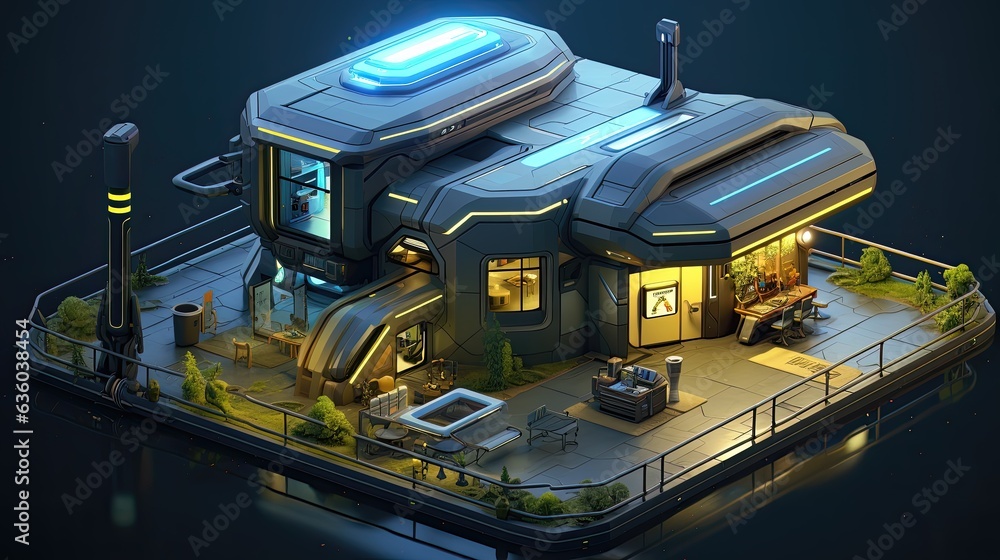 3D Isometric house science fiction, Game Asset