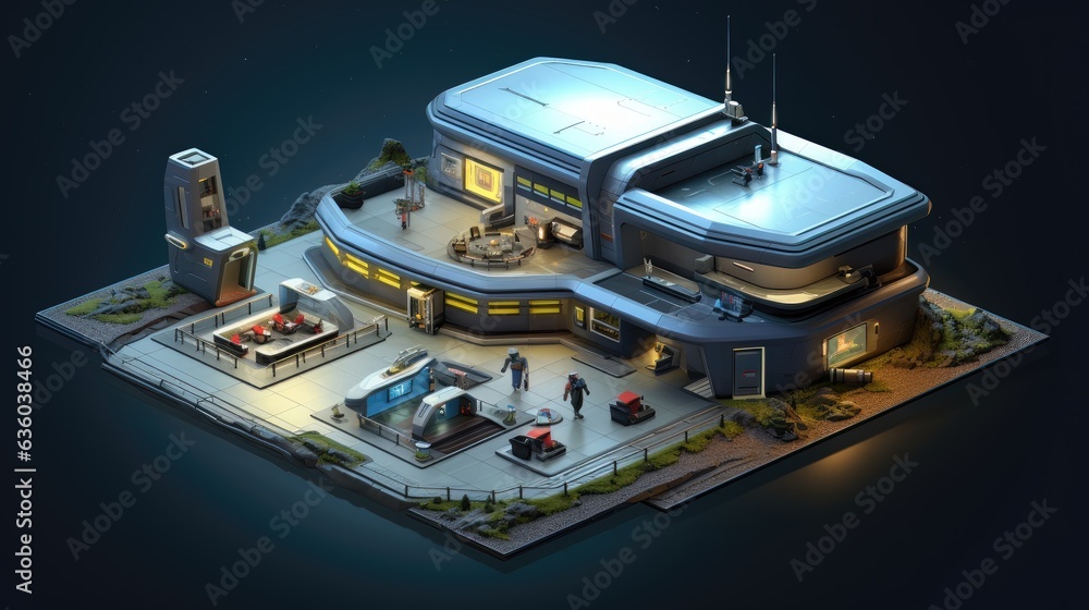 3D Isometric house science fiction, Game Asset