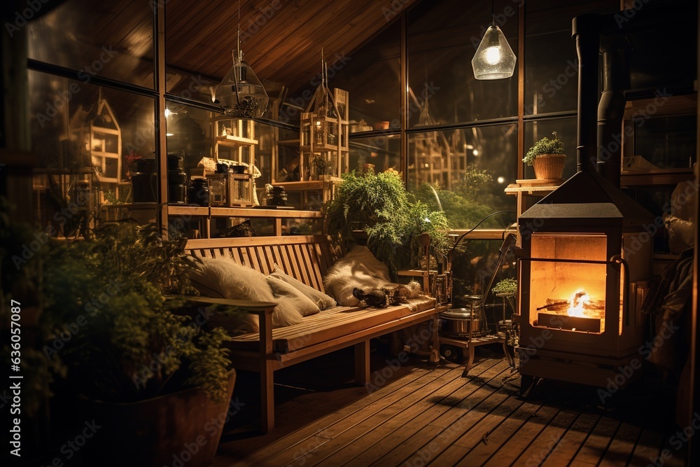 interior of a beautiful wooden sauna in a cottage