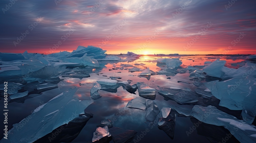 The ice on the lake fractured