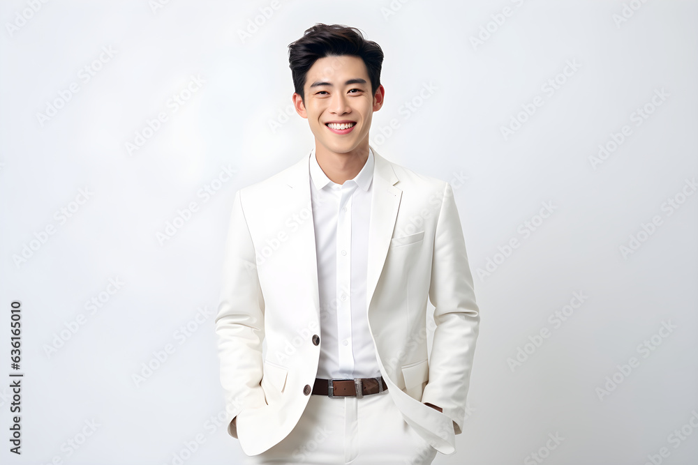 Young handsome asian businessman wearing a suit standing isolated backgroun. Attractive asian chines