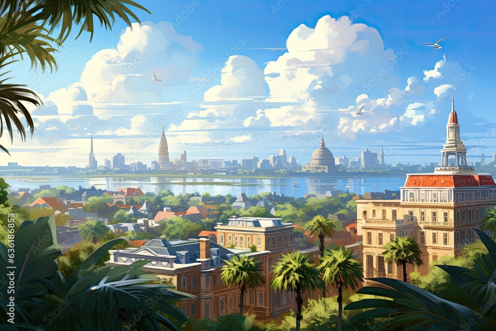 The city of St. Petersburg, Russia. Panoramic view of the city. Beautiful savannah landscape view on