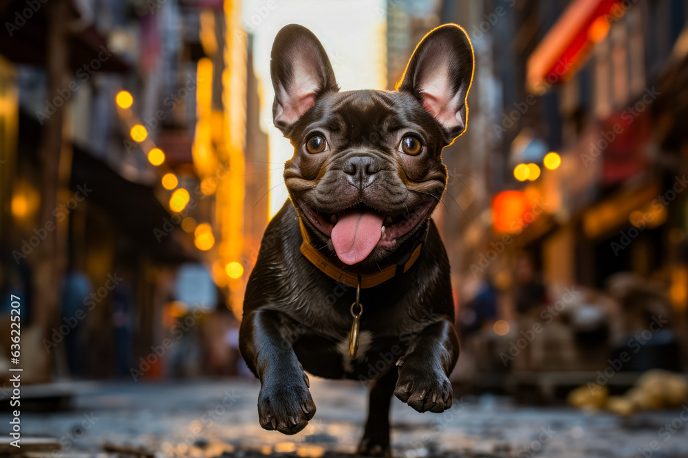 Small black dog with its tongue hanging out of its mouth.