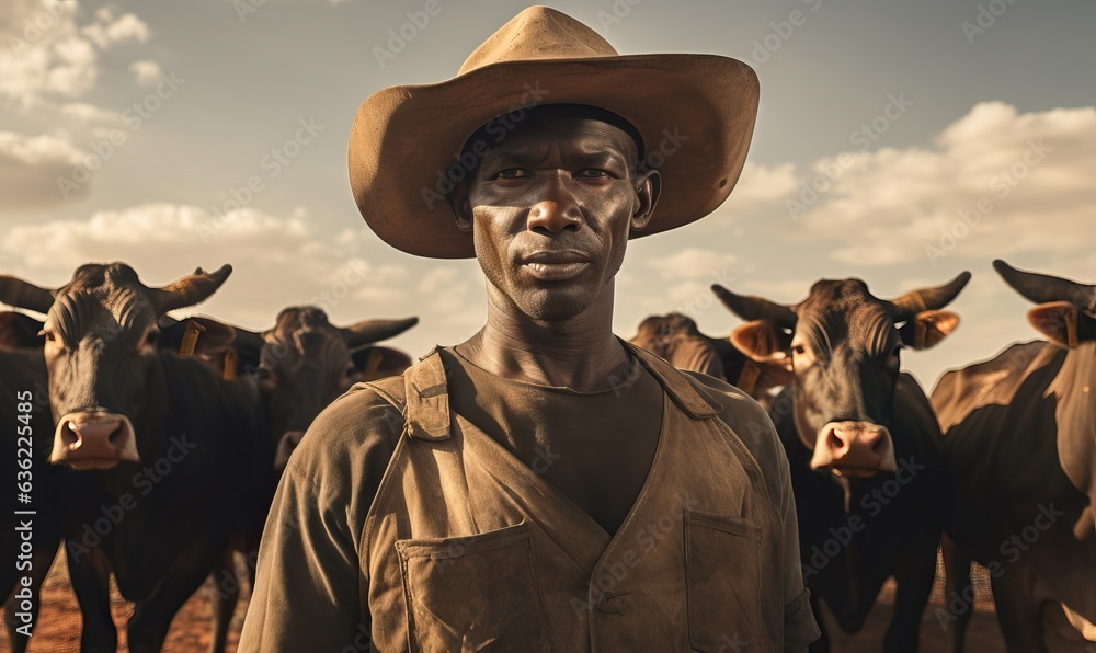 south african farmer with cows.