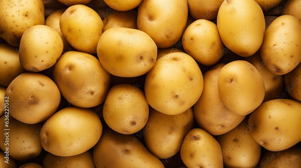 Fresh potatoes with water drops background. Vegetables backdrop. Generative AI