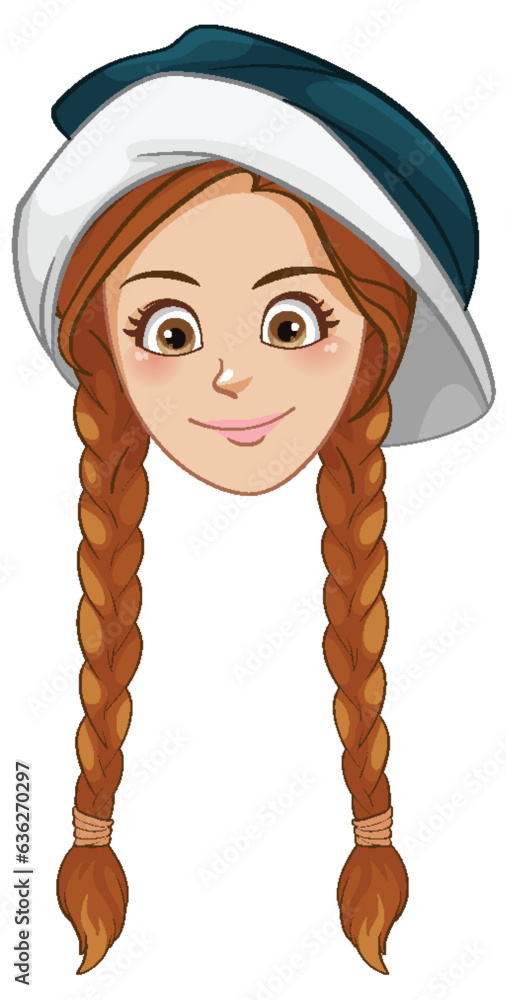 Caucasian Woman with Braids: A Vector Cartoon Illustration