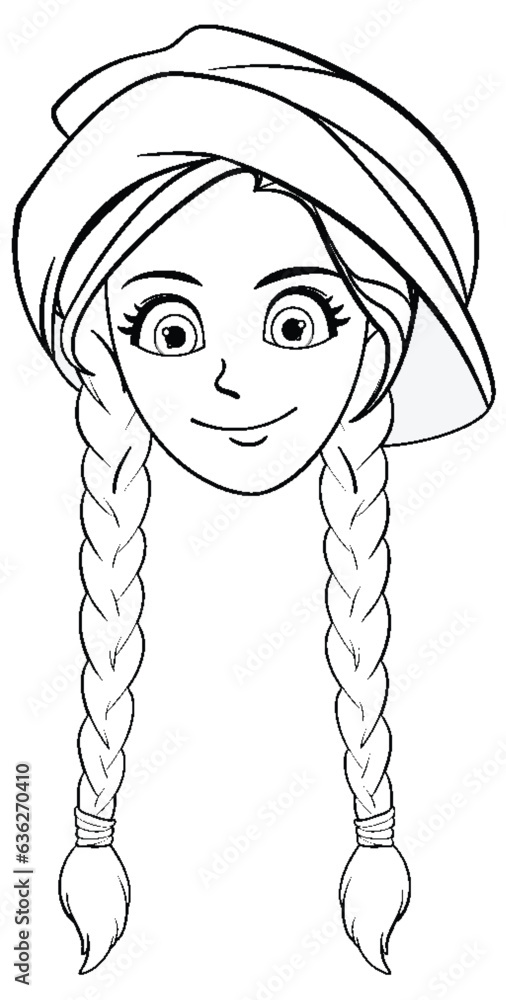 Vector Cartoon Illustration of Woman with Braided Hairstyle