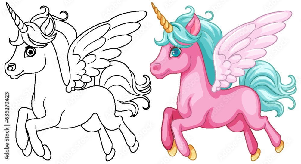 Coloring Page of Cute Unicorn with Wings