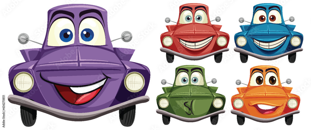 Colorful Smiling Cartoon Car Illustration