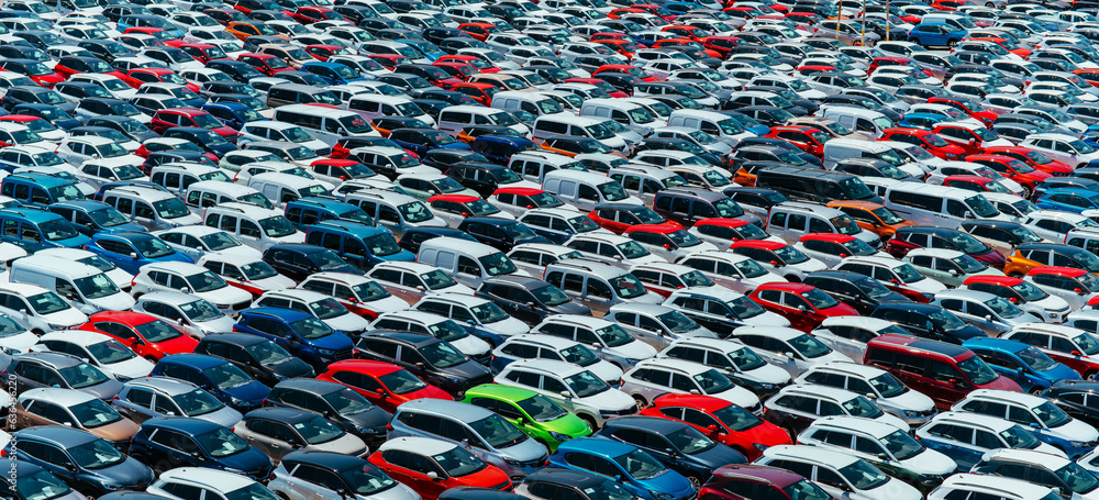 Many modern cars in cargo port