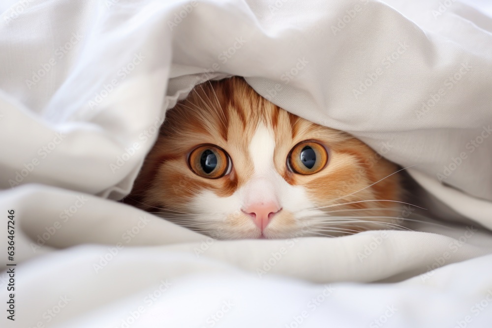 Cat in bed under the blanket