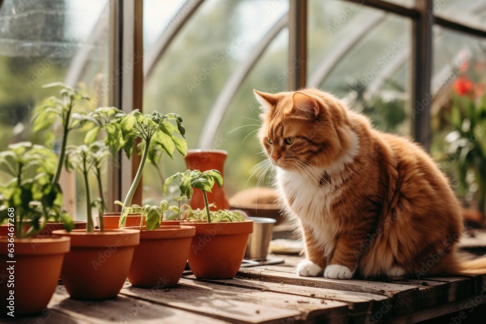 Cat is planting tomatoes