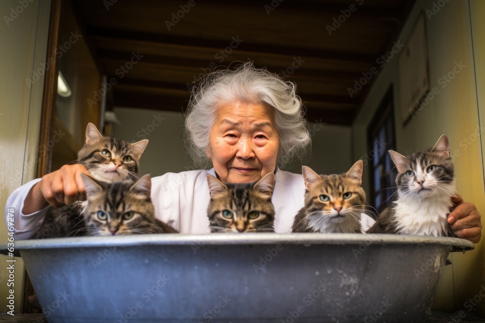 Grandmother with her cats