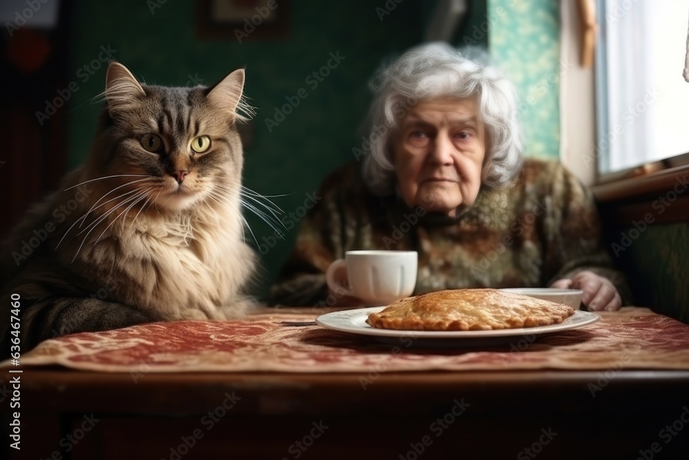 Grandmother with her cats