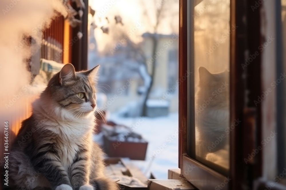 Cat is sitting near the window