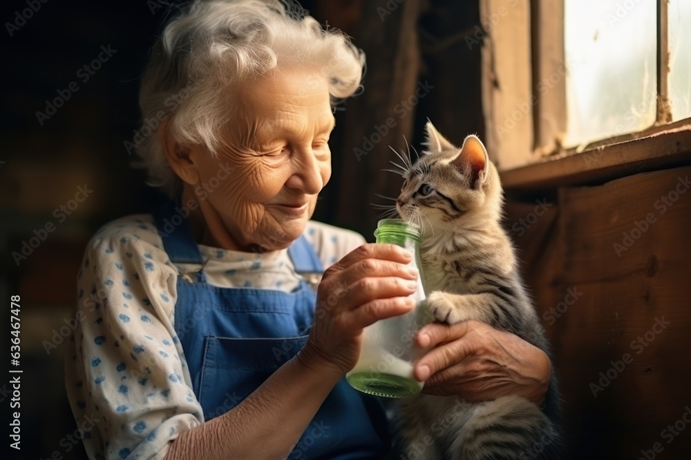 Grandmother with her cats